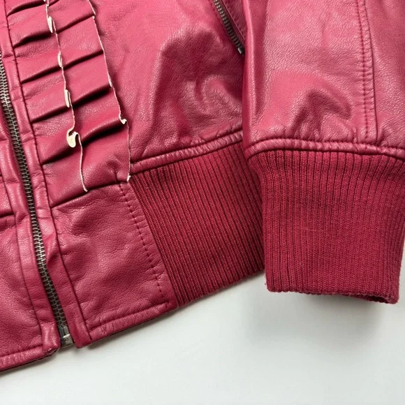 Evy's Tree Red Moto faux leather jacket size small The Zoe ruffle trim flanking - Picture 5 of 9